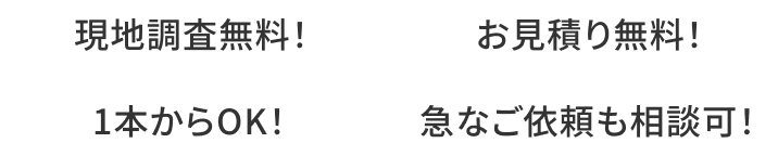 現地調査無料！／お見積り無料！／1本からOK！／急なご依頼も相談可！